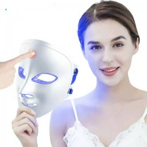 7 Culori Lumina Portabilă de față Portabilă Masca de față Terapie ușoară pentru utilizare la domiciliu, LED Light Therapy Facial Skin Care Mask - albastru&lumină roșie pentru masca foton acnee - Tehnologie PDT din Coreea pentru reducerea acneei